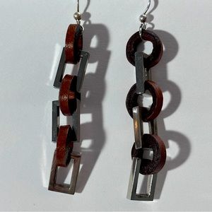 Vintage Leather Chain Link Dangle Earrings